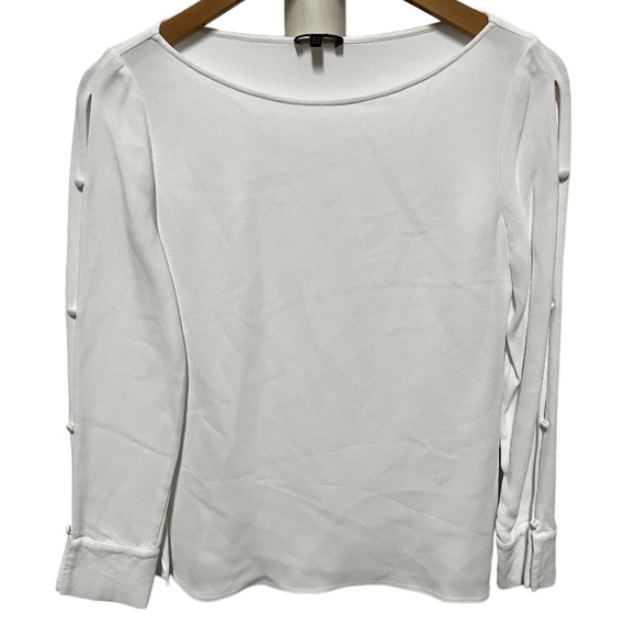 Massimo Dutti | Women's White Boat Neck Open Buttoned Long Sleeved Top - Picture 1 of 7